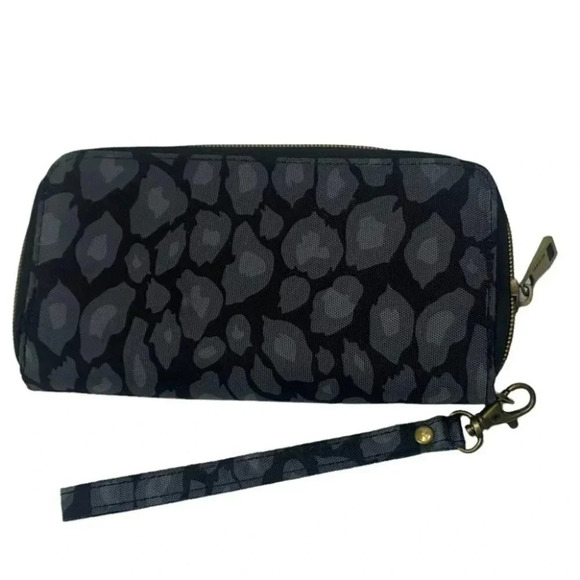 Travelon RFID black + gray animal print 8”x 4” zip wristlet wallet LNC - Picture 3 of 3